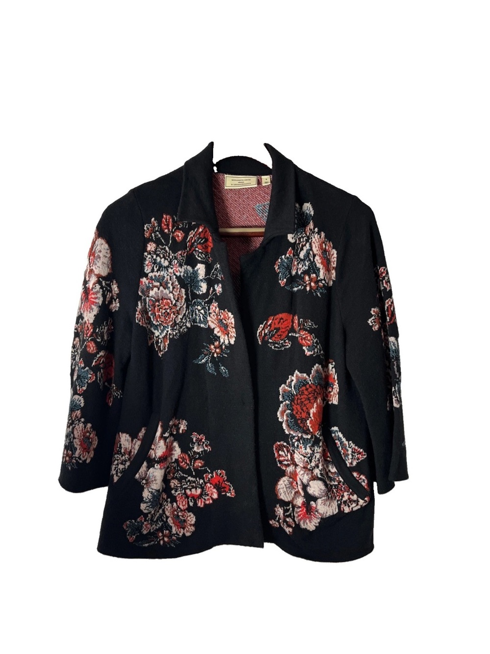 Anthropologie Jacquard floral moulinetta cardigan sz M /wpockets